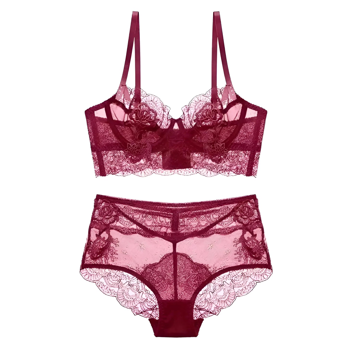 Borgogna Set di Lingerie in Pizzo