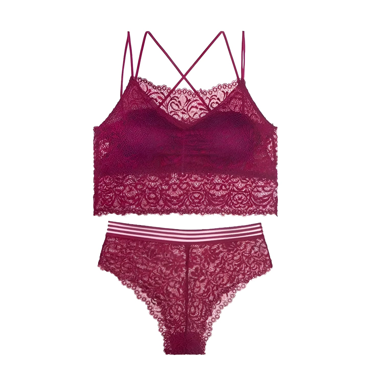 Borgogna Set di Lingerie in Pizzo con Top Scollato