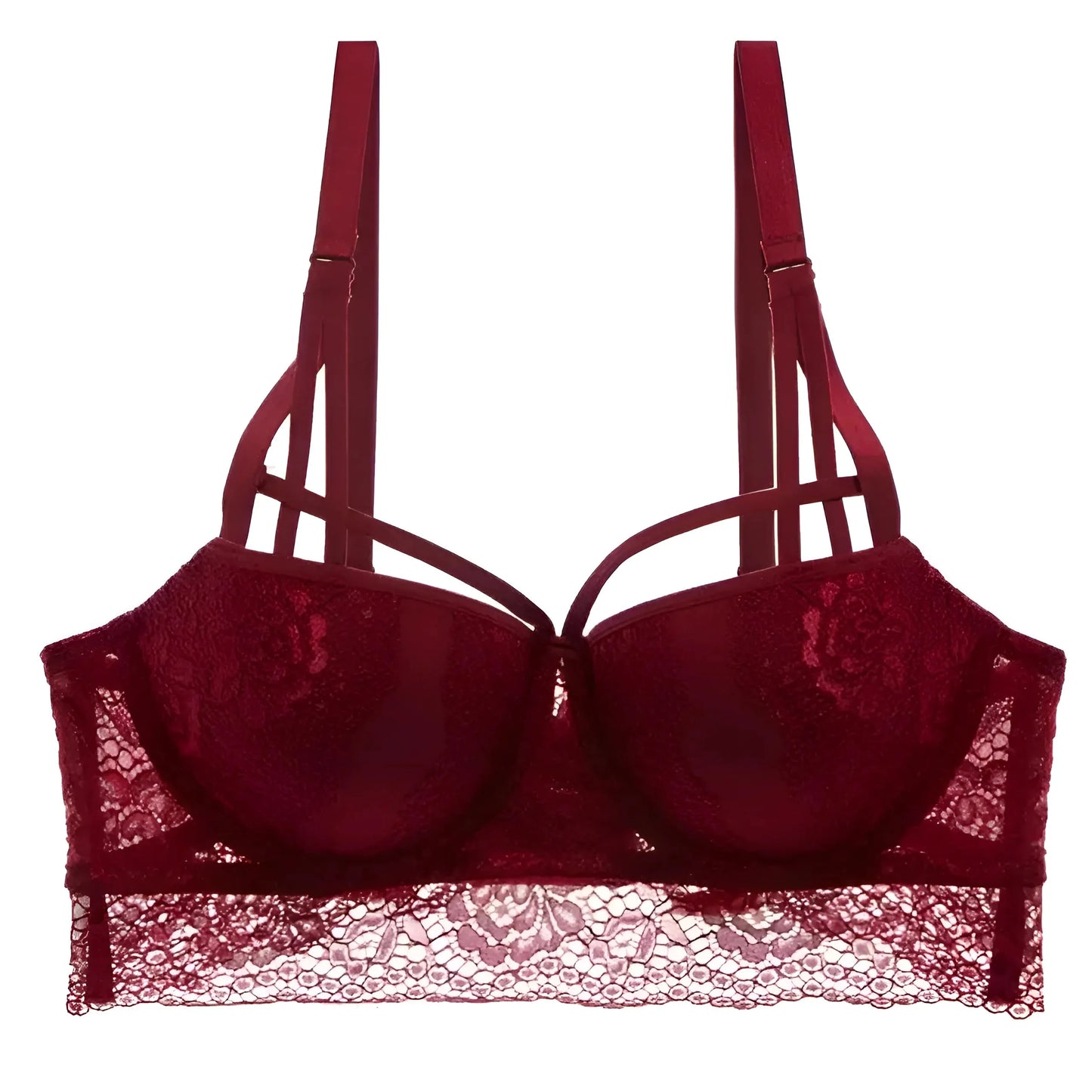 Borgogna Reggiseno Push-Up in Pizzo con Spalline Decorative