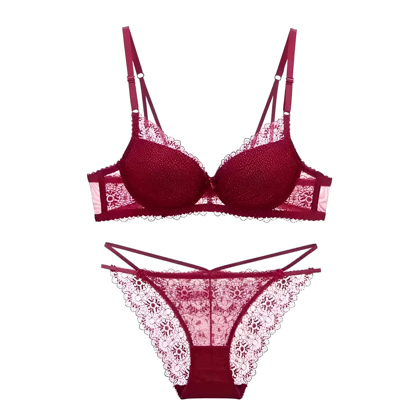 Borgogna Set di pizzo con cinturini decorativi