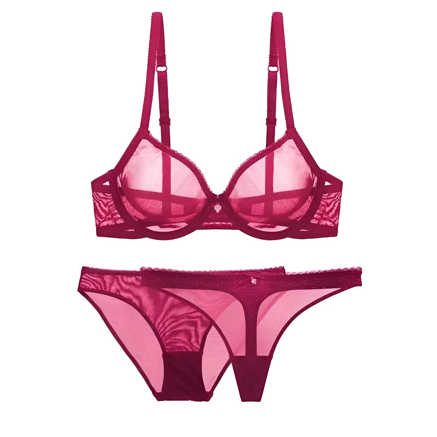 Borgogna Set di Lingerie in Pizzo Trasparente