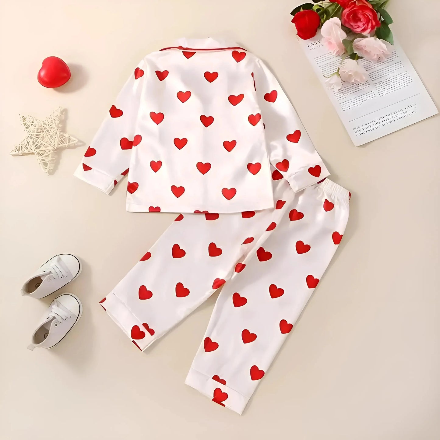 Pigiama a maniche lunghe con stampa a cuore per bambini