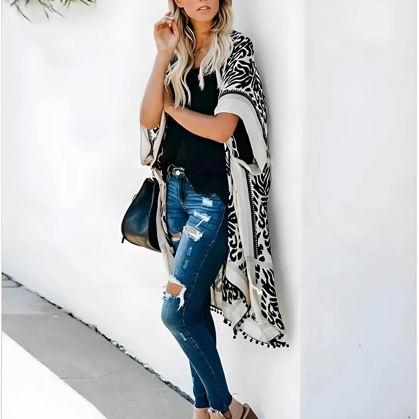 Kimono da Spiaggia Classico con Motivi Ornati