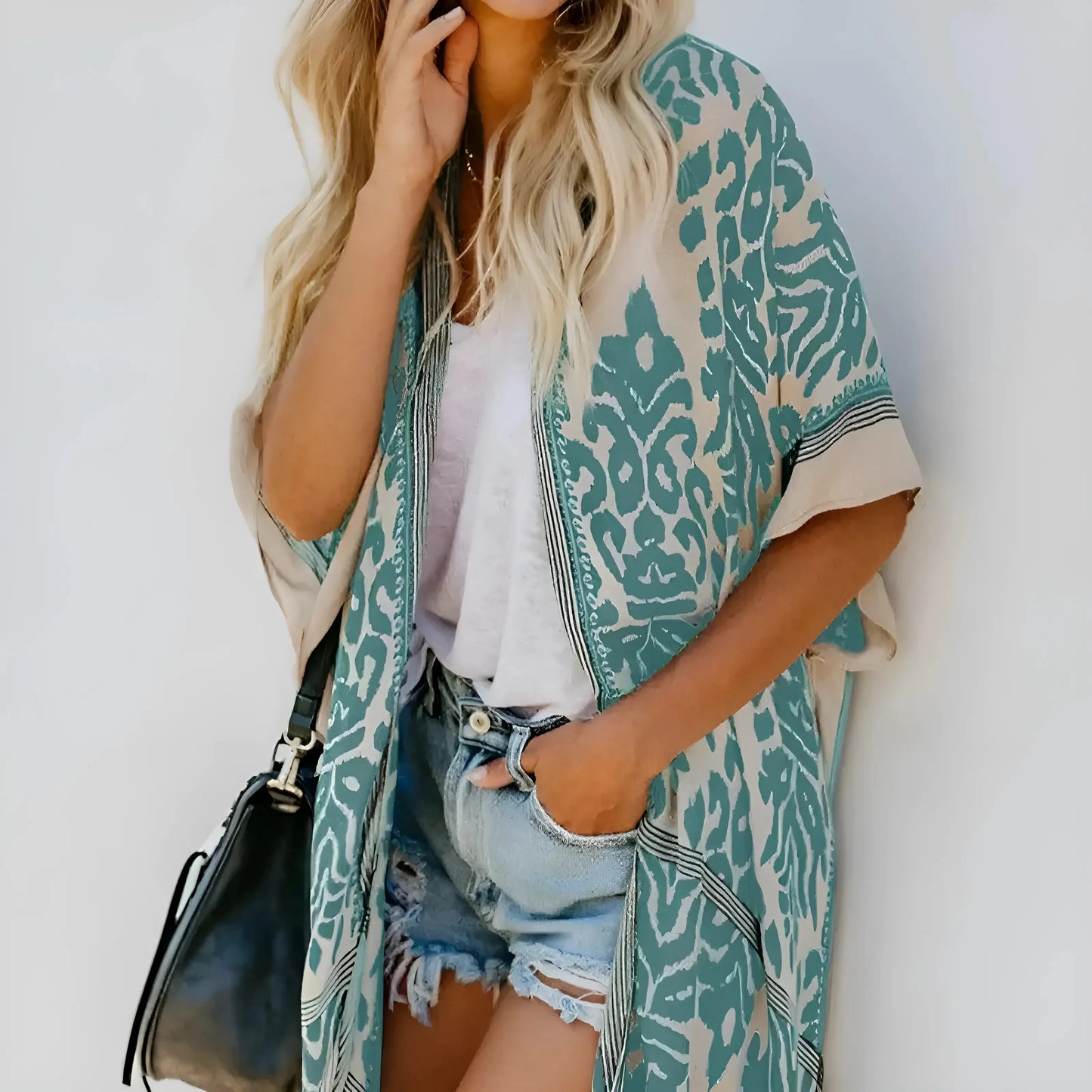 Kimono da Spiaggia Classico con Motivi Ornati