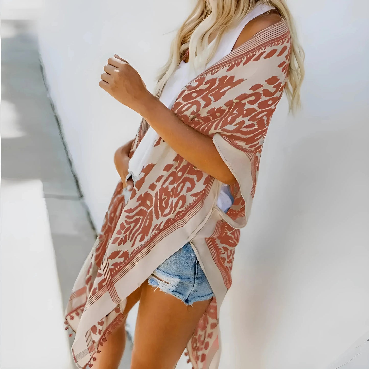 Kimono da Spiaggia Classico con Motivi Ornati
