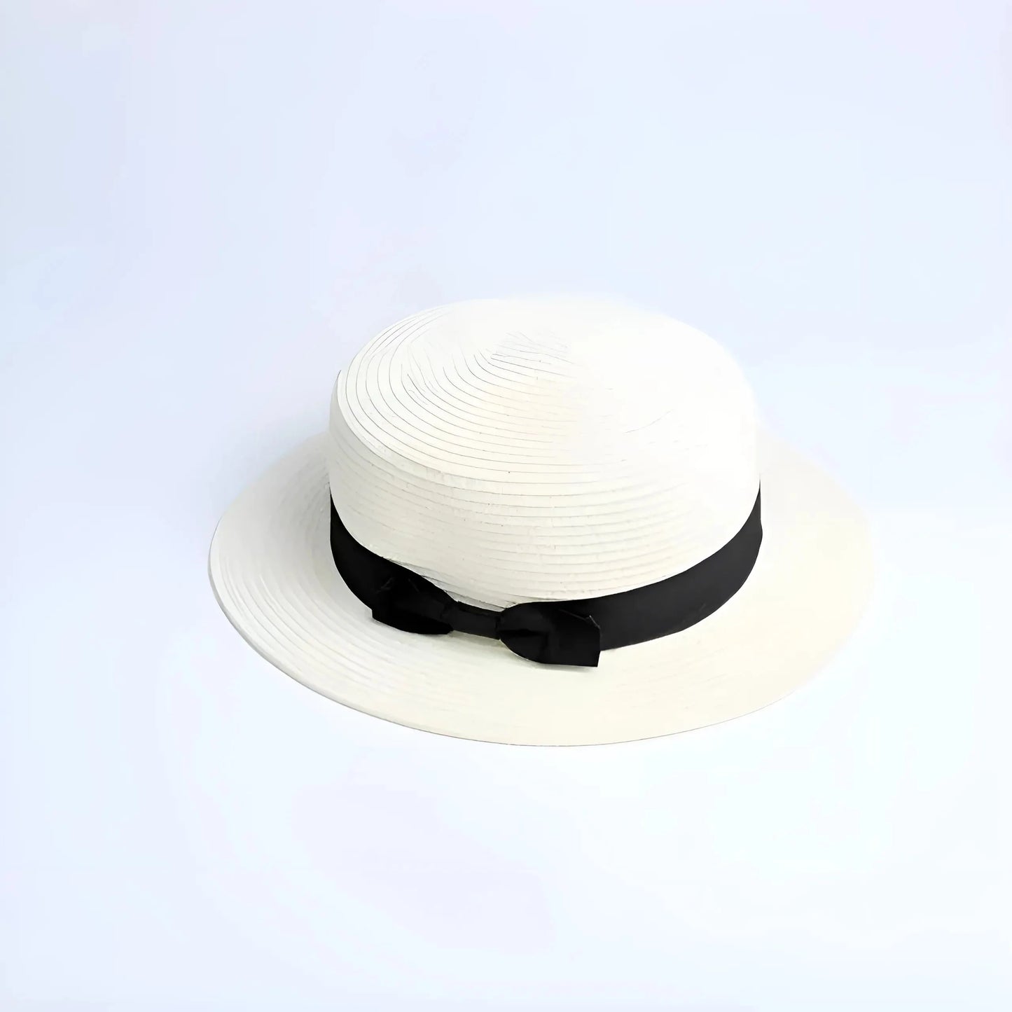 Crema Cappello da spiaggia con nastro nero