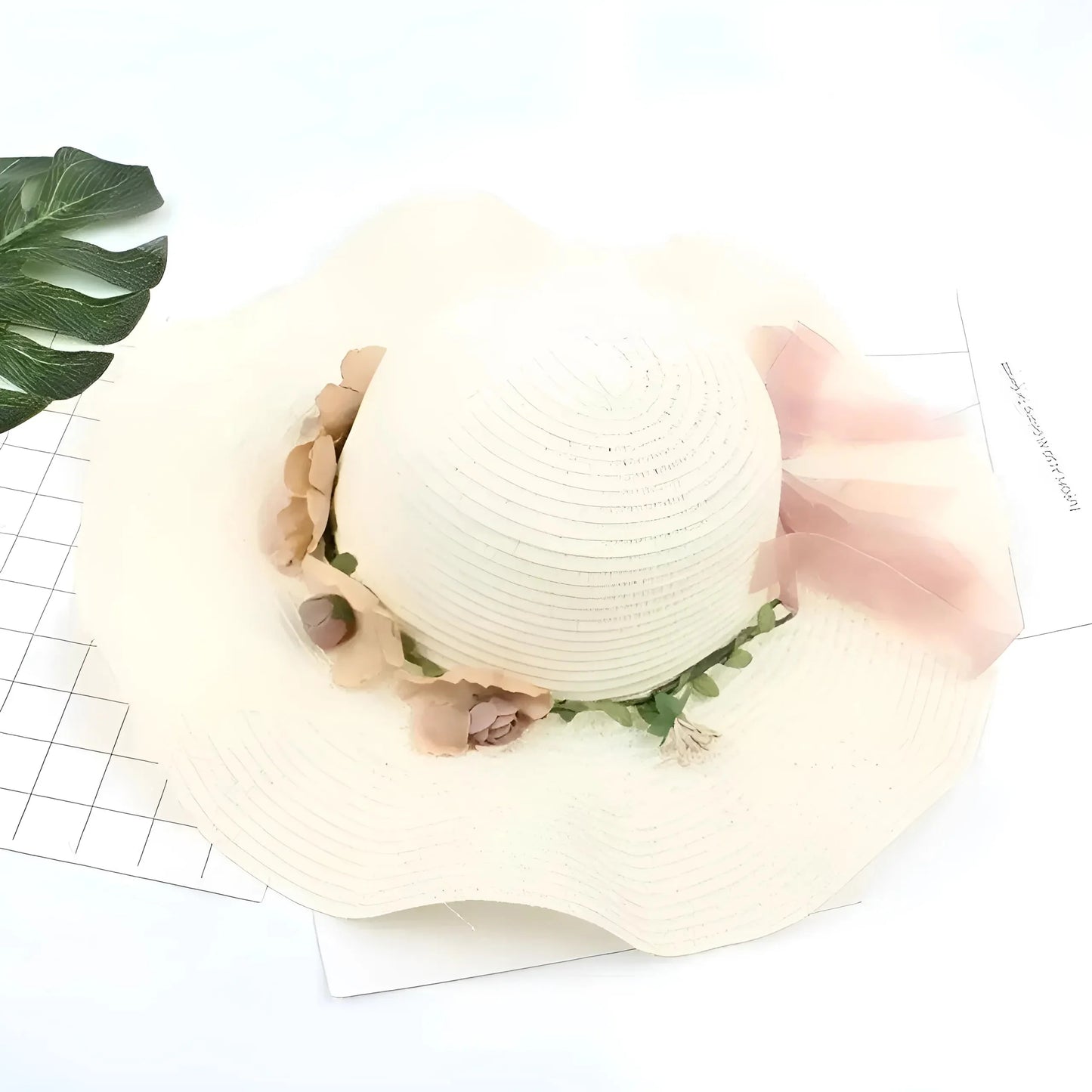 Crema Cappello da Spiaggia Floreale
