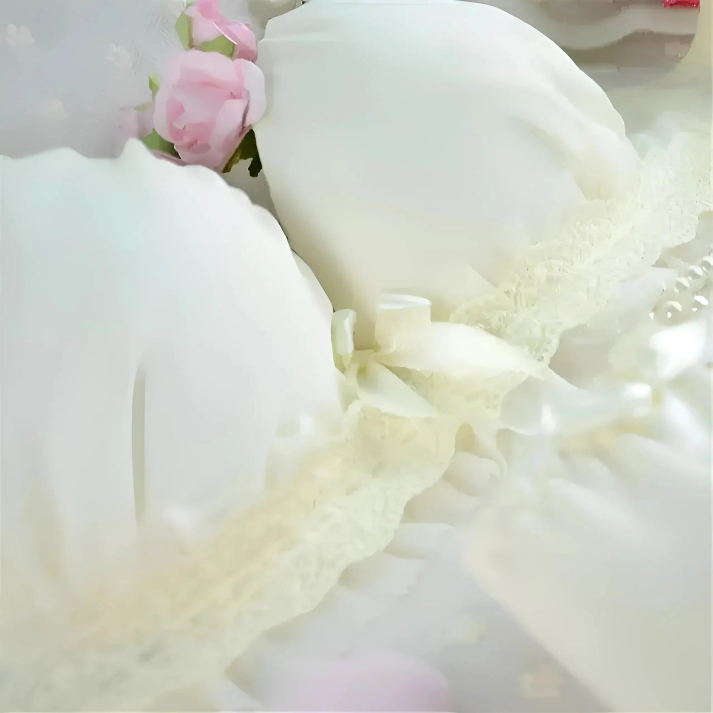 Crema Set di Lingerie in Pizzo con Fiocchi