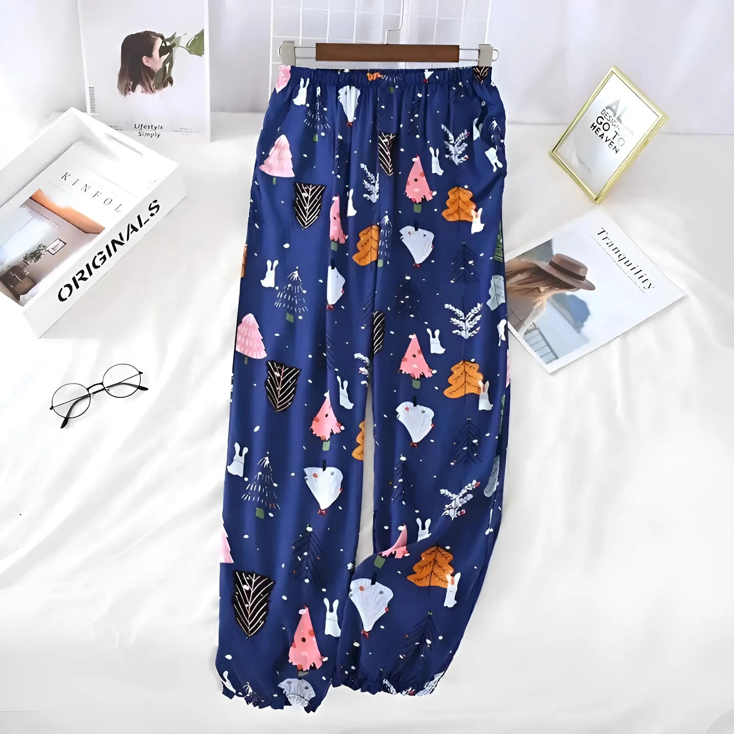 Blu Scuro Pantaloni da pigiama a fantasia colorata