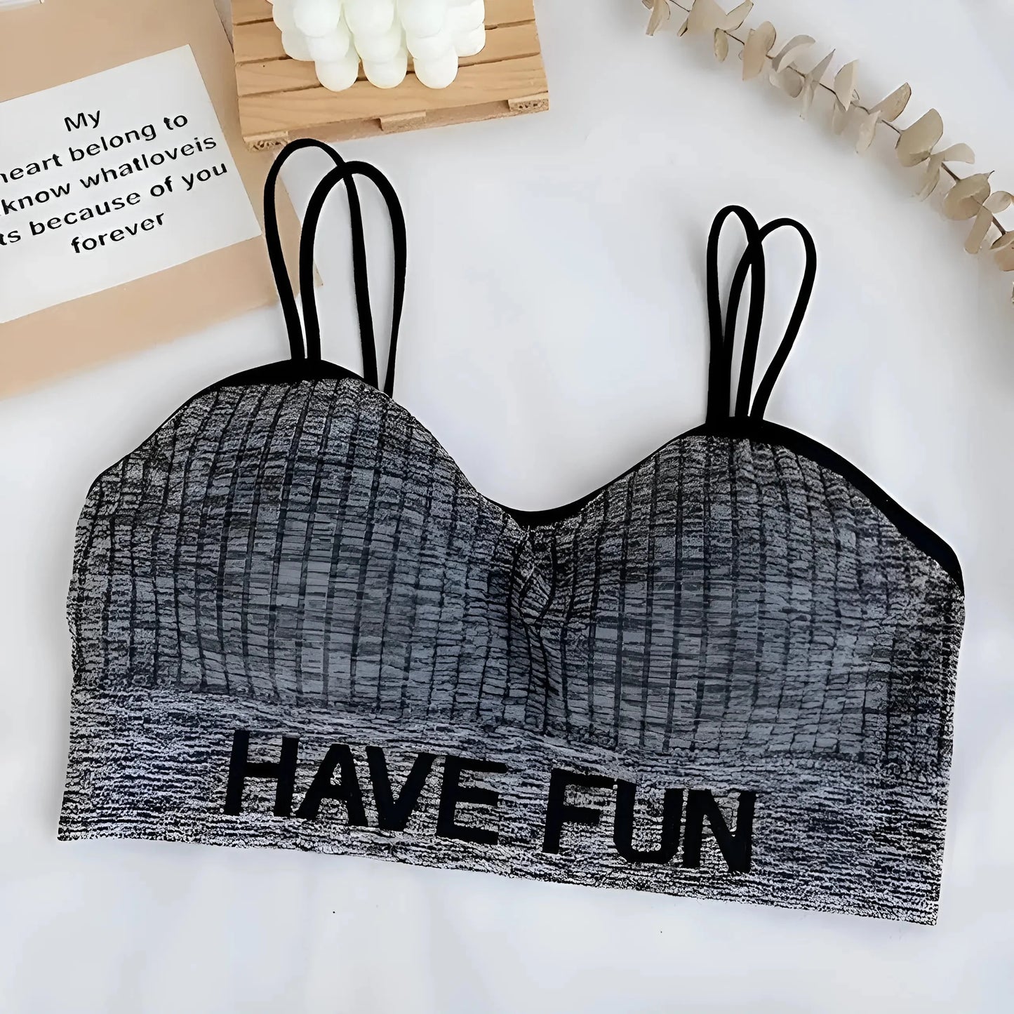 Grigio Scuro Reggiseno Sportivo a Righe