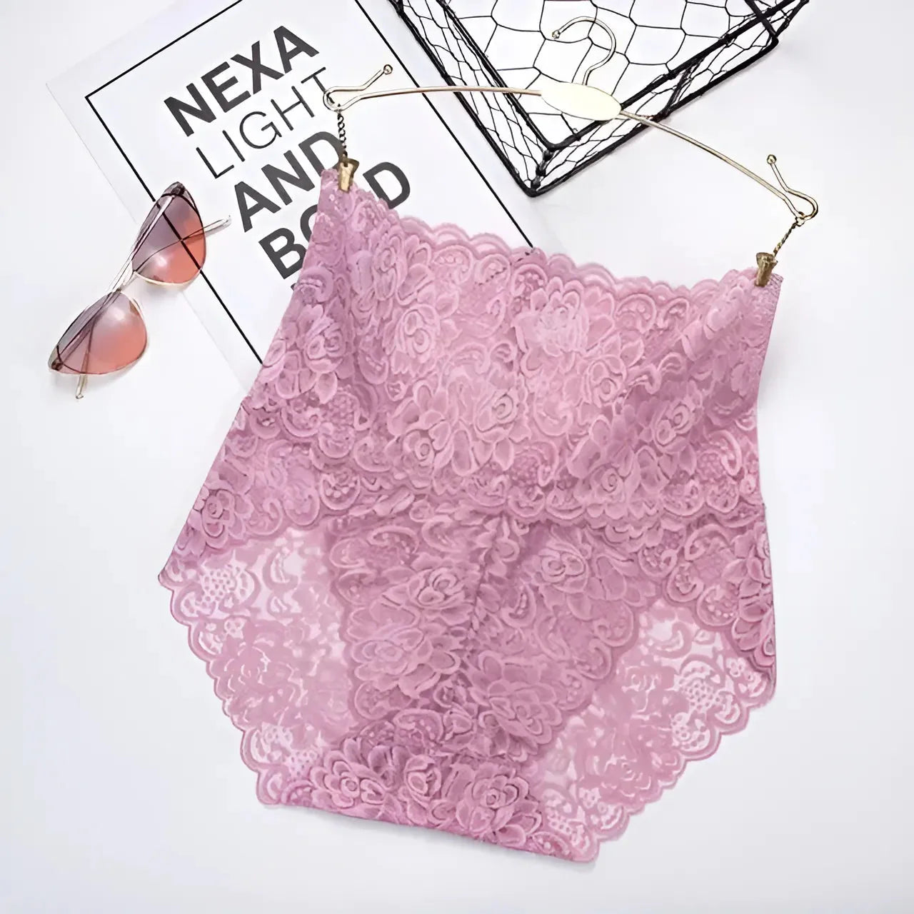 Rosa Scuro Mutandine in pizzo a vita alta