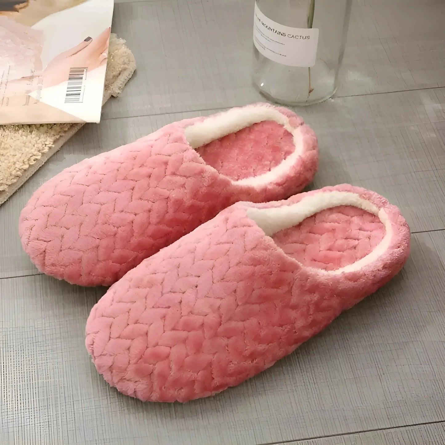 Rosa Scuro Pantofole da donna intrecciate