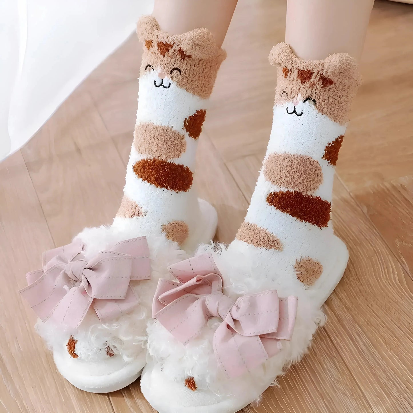 Calze Fluffy da Donna con Design di Gatto