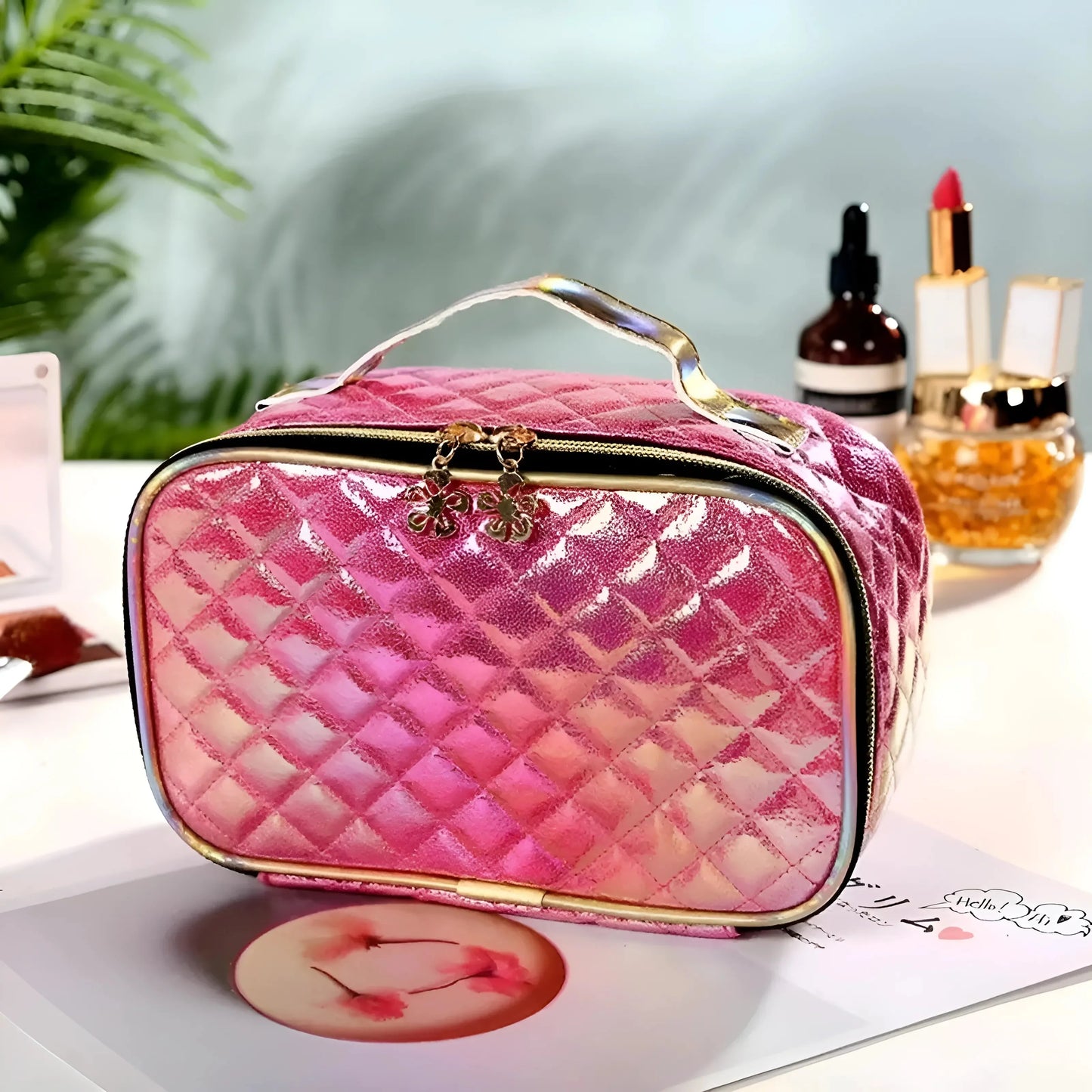 Fucsia Beauty Case Trapuntato - Scatola Vanity