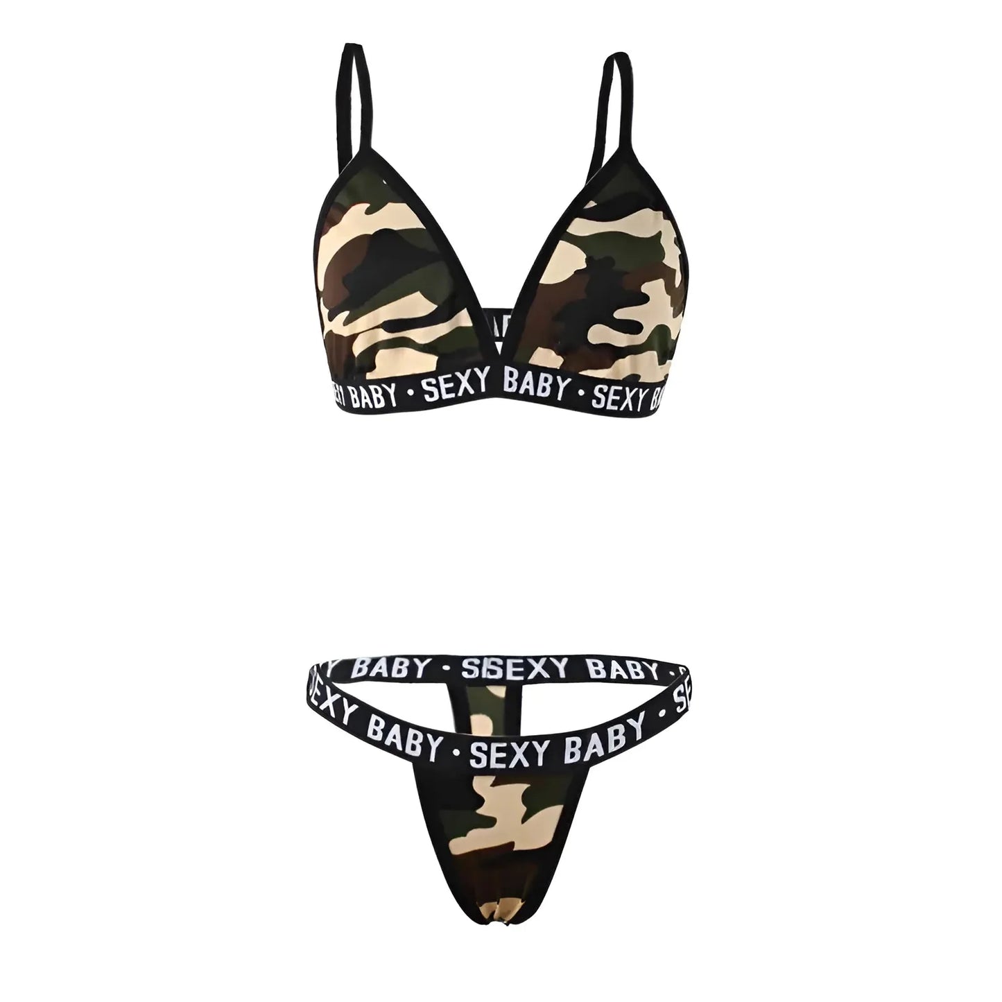 Verde Set di Lingerie con Stampa Camo