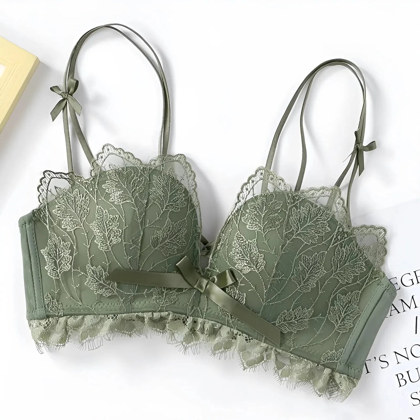 Verde Reggiseno in pizzo con fiocchi