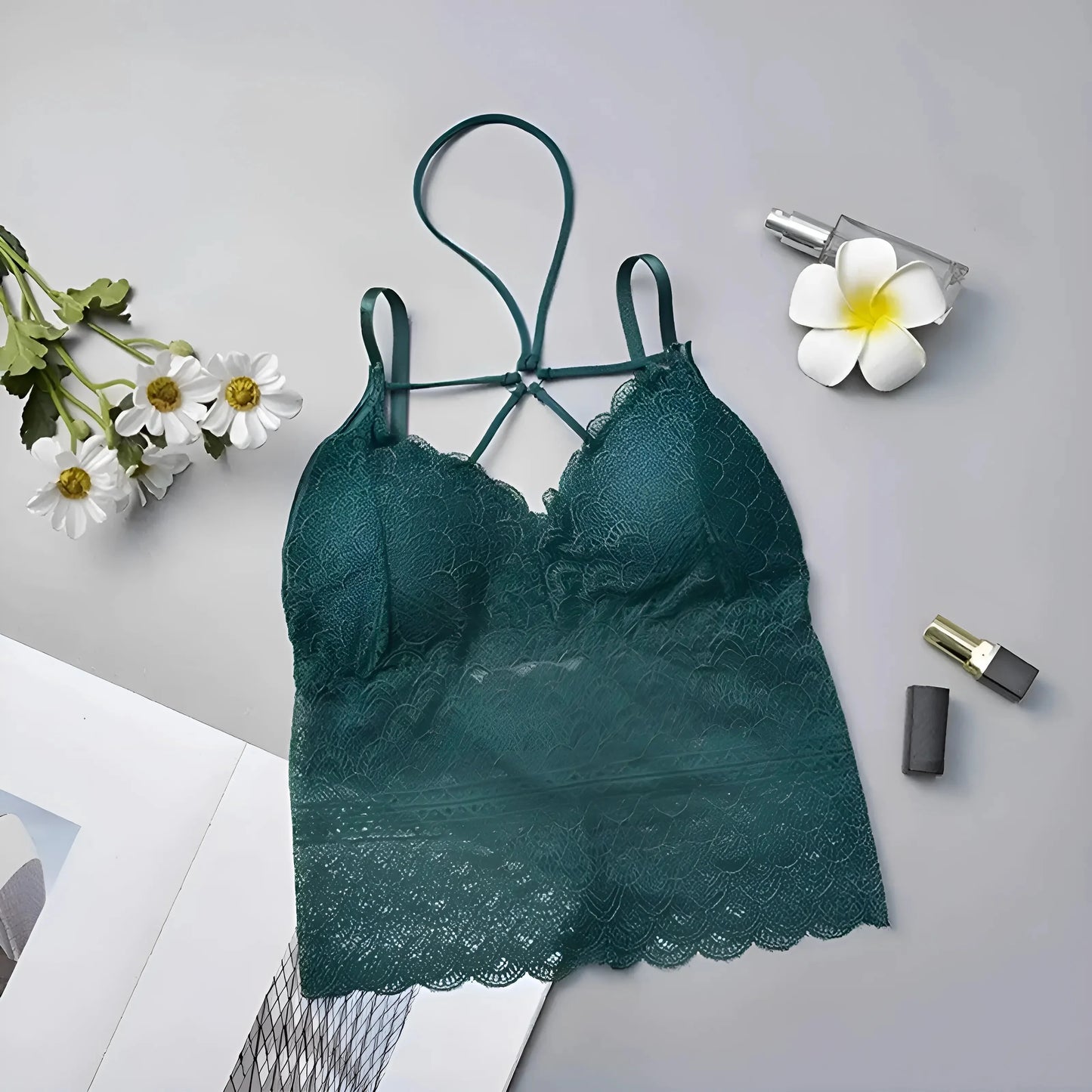 Verde Reggiseno in pizzo con design a vita bassa