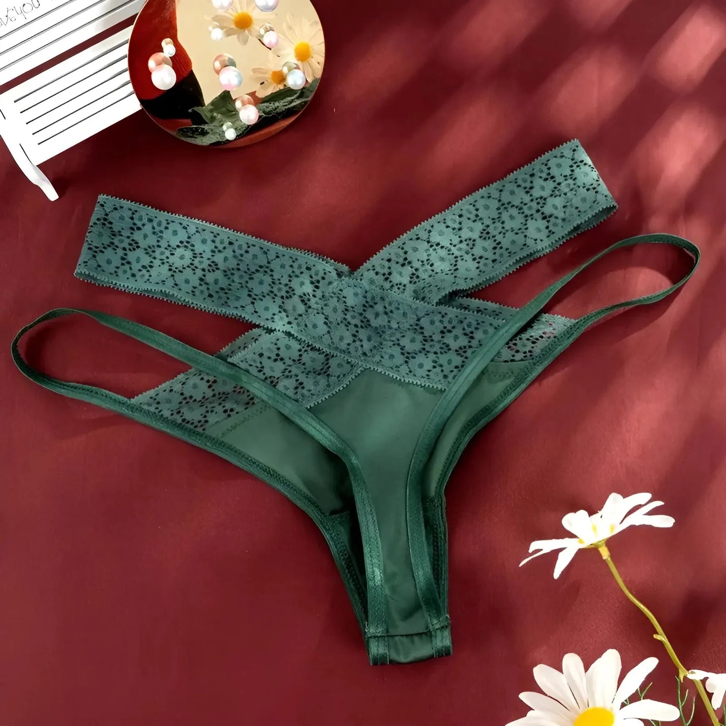 Verde Mutandine in pizzo con retro decorativo