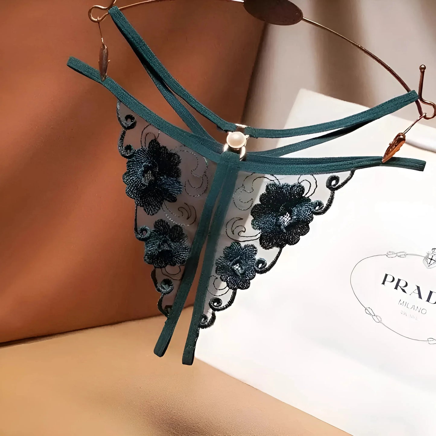Verde Mutandine in pizzo con design floreale