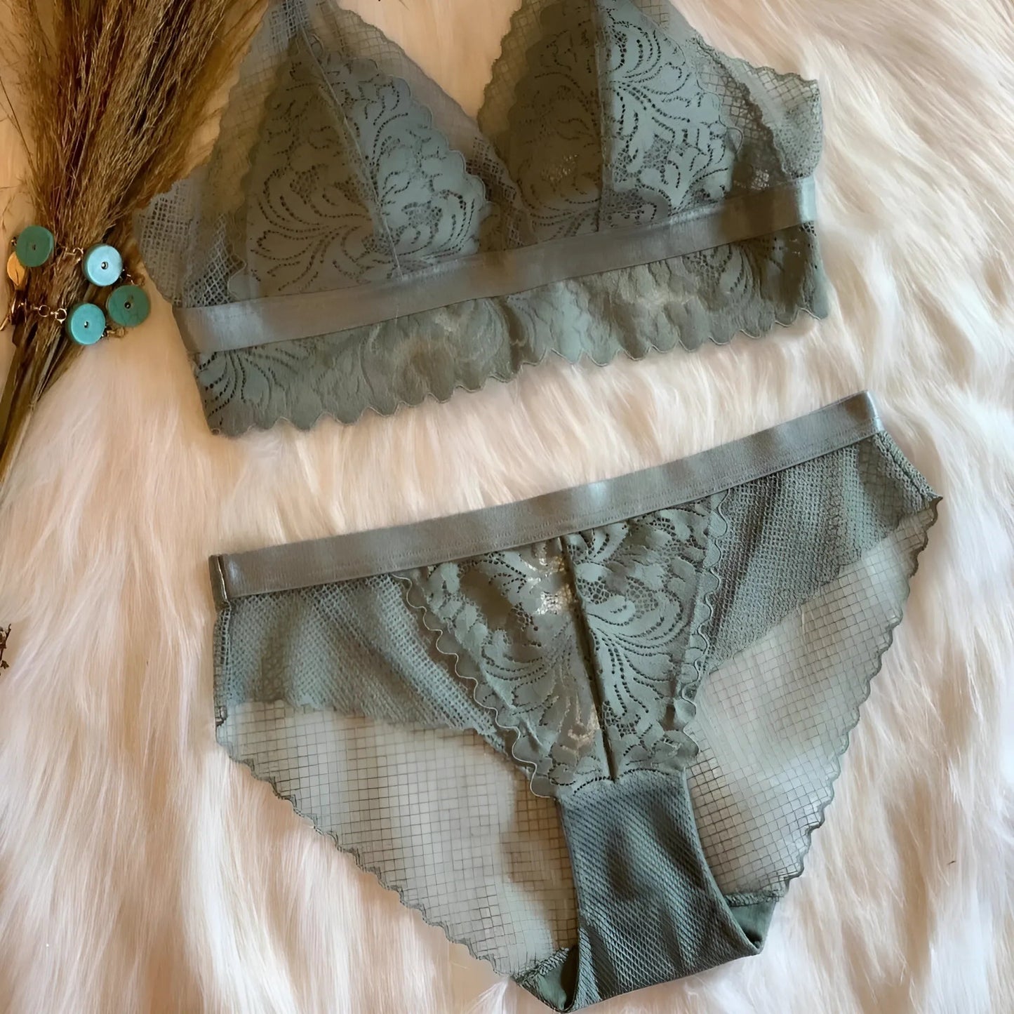 Verde Set di Lingerie in Pizzo