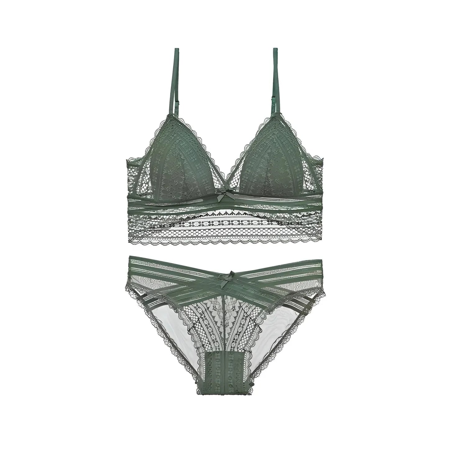 Verde Set di Lingerie in Pizzo con Schiena Bassa