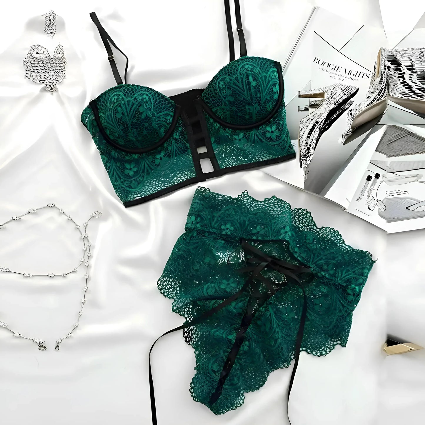 Verde Set di Lingerie con Top Corsetto