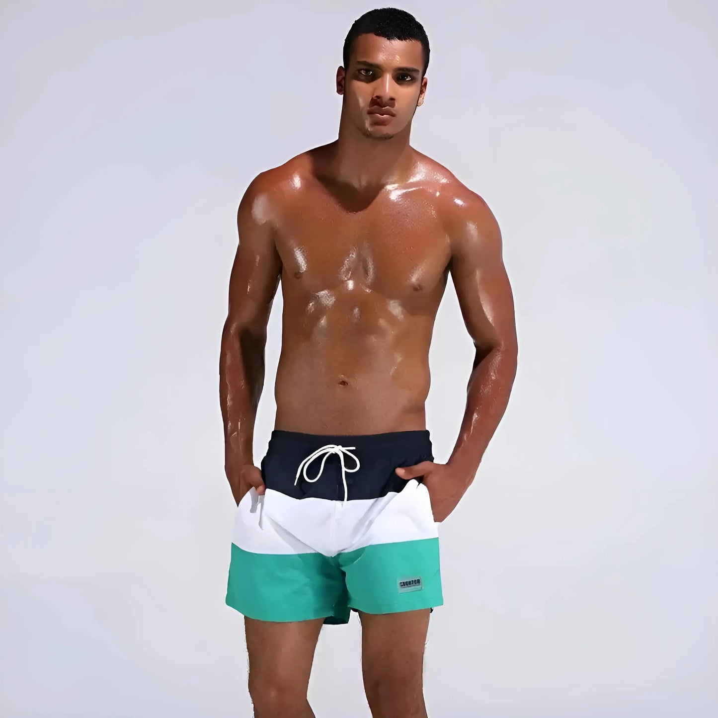 Verde Shorts da bagno da uomo a righe larghe