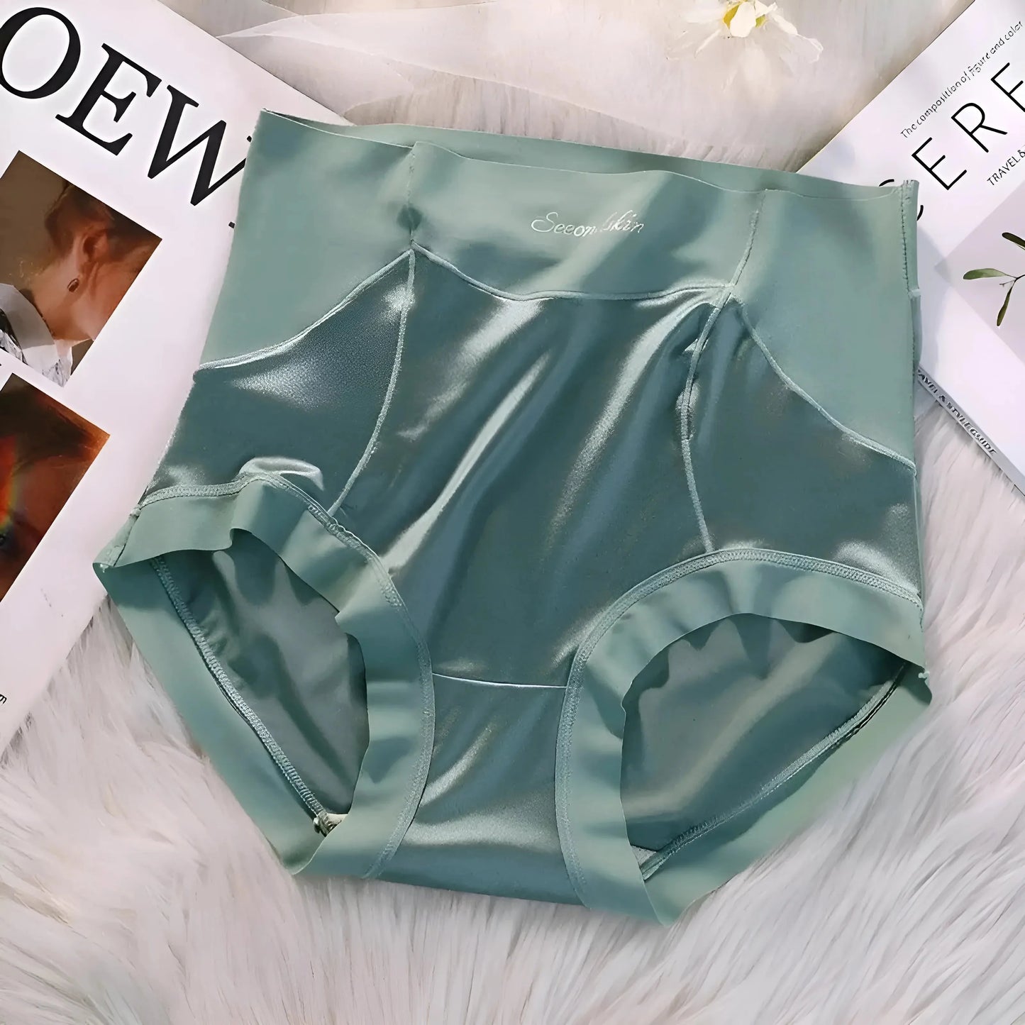 Verde Mutandine in Satin a Vita Alta