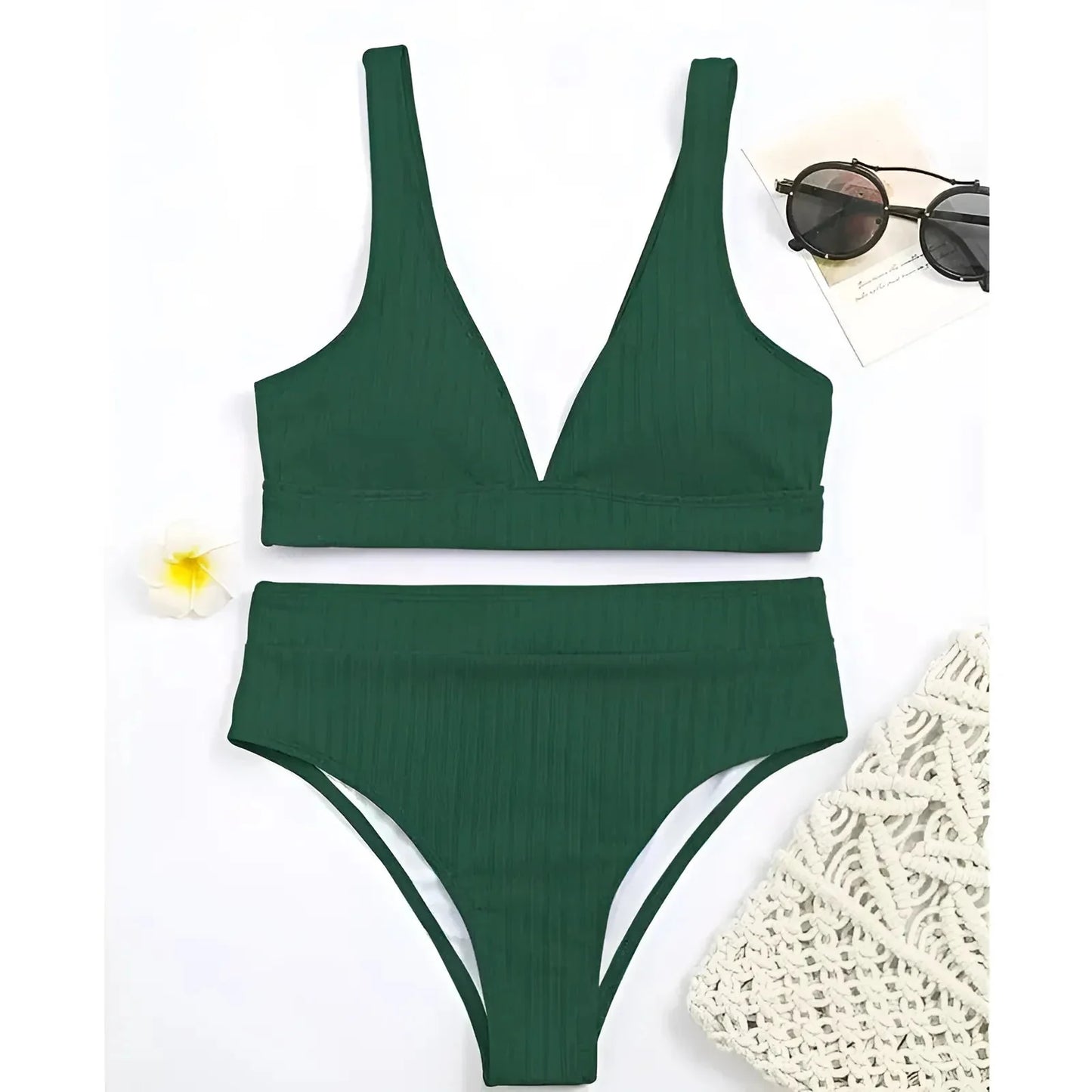 Verde Costume da bagno a due pezzi a righe