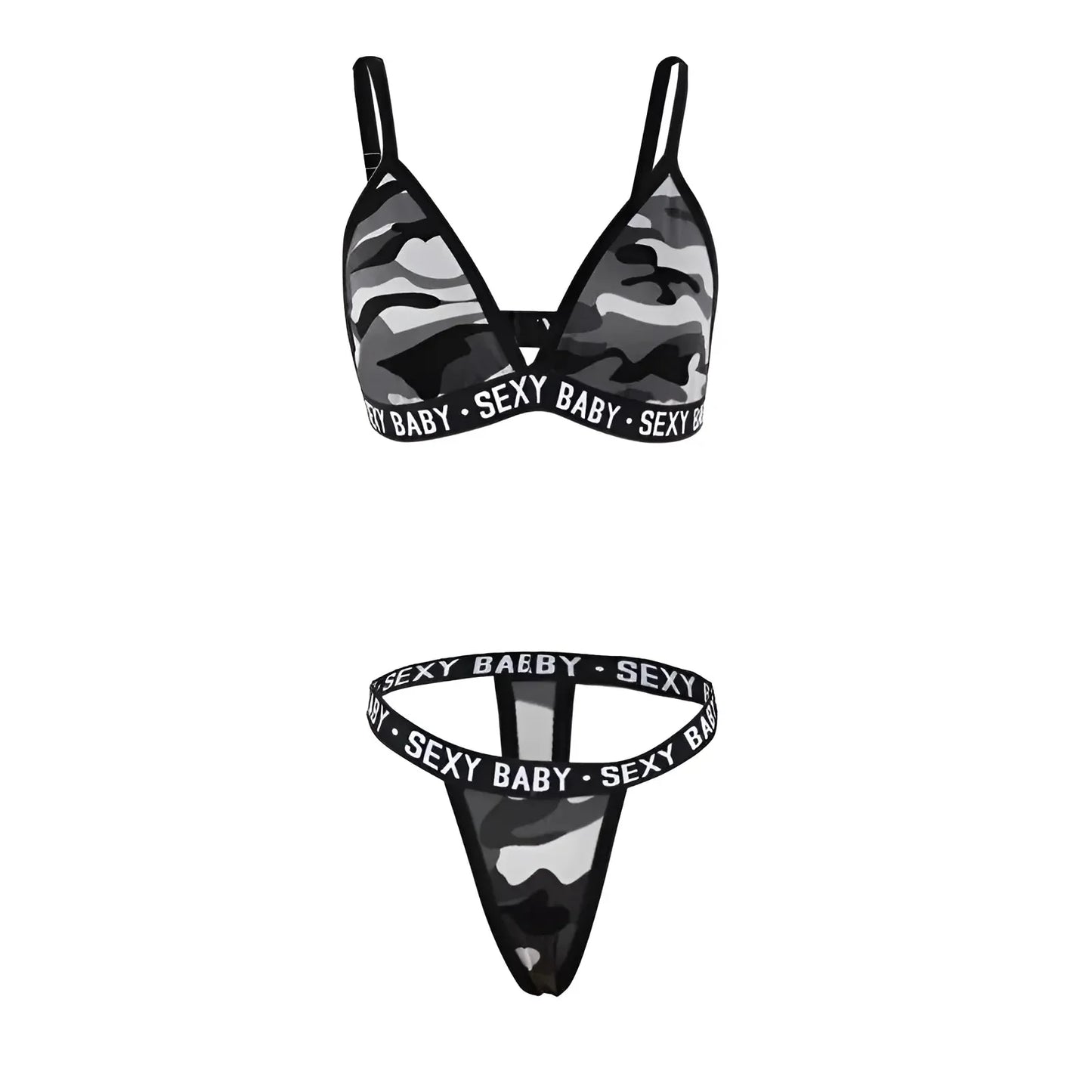 Grigio Set di Lingerie con Stampa Camo