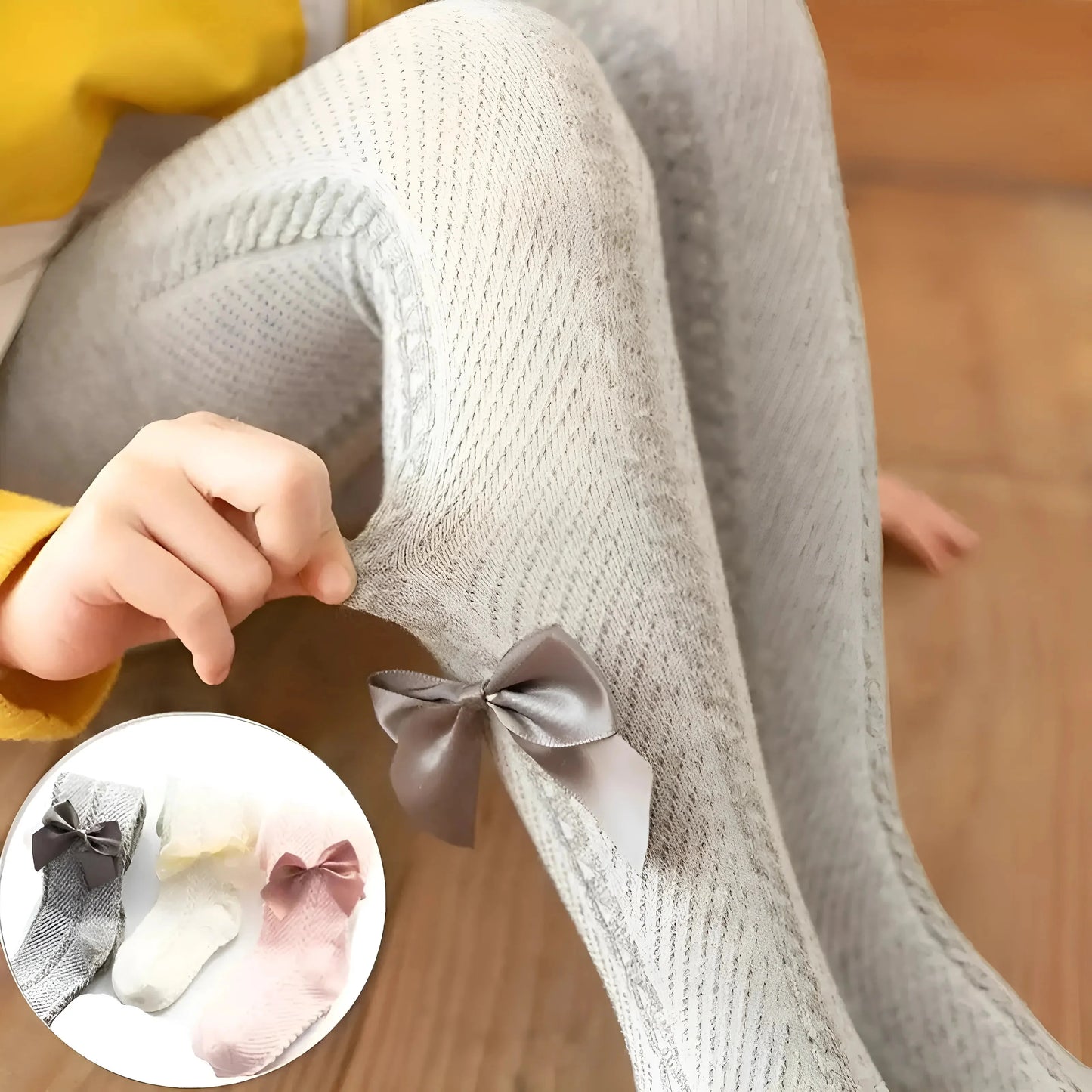 Grigio Collant per Bambini con Dettaglio Fiocco