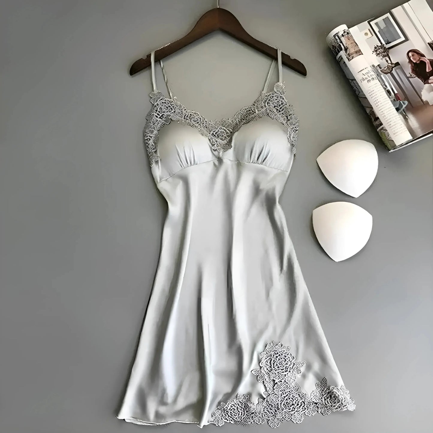 Grigio Camicia da notte in pizzo delicato