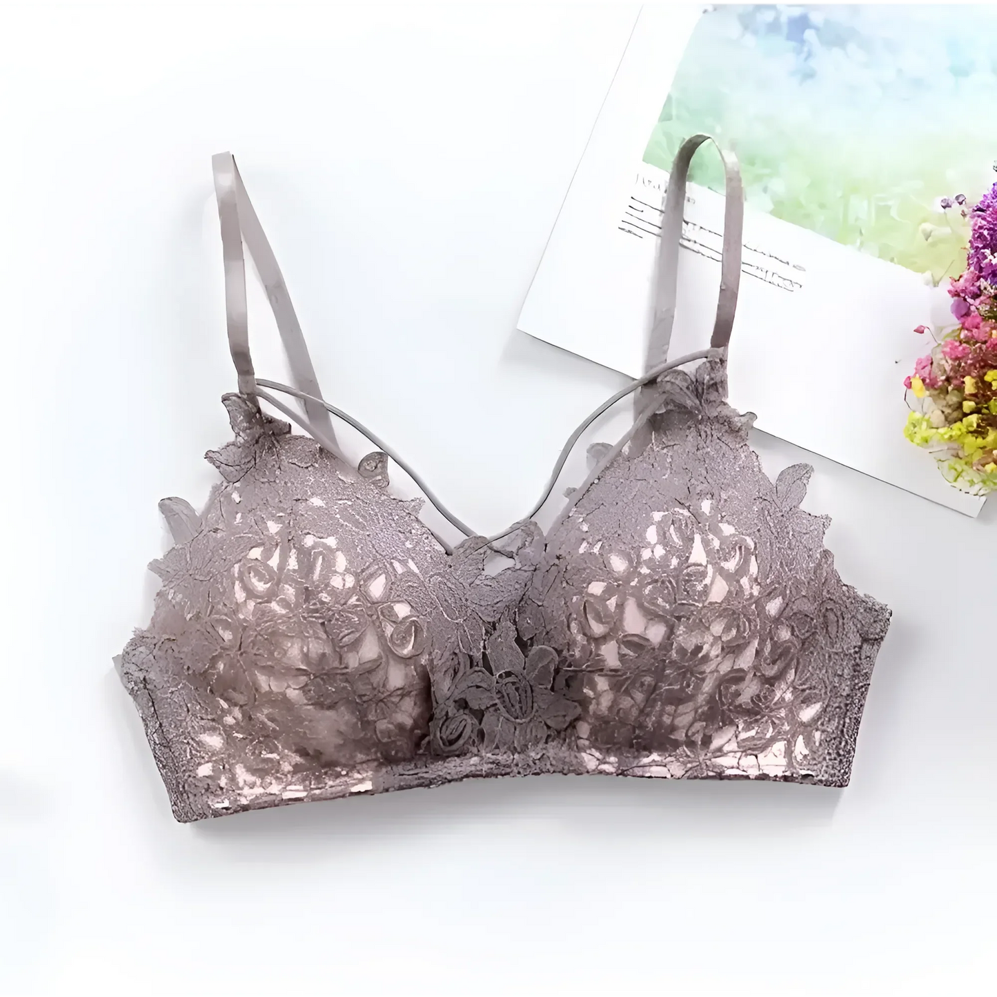 Grigio Bralette in pizzo con spalline decorative