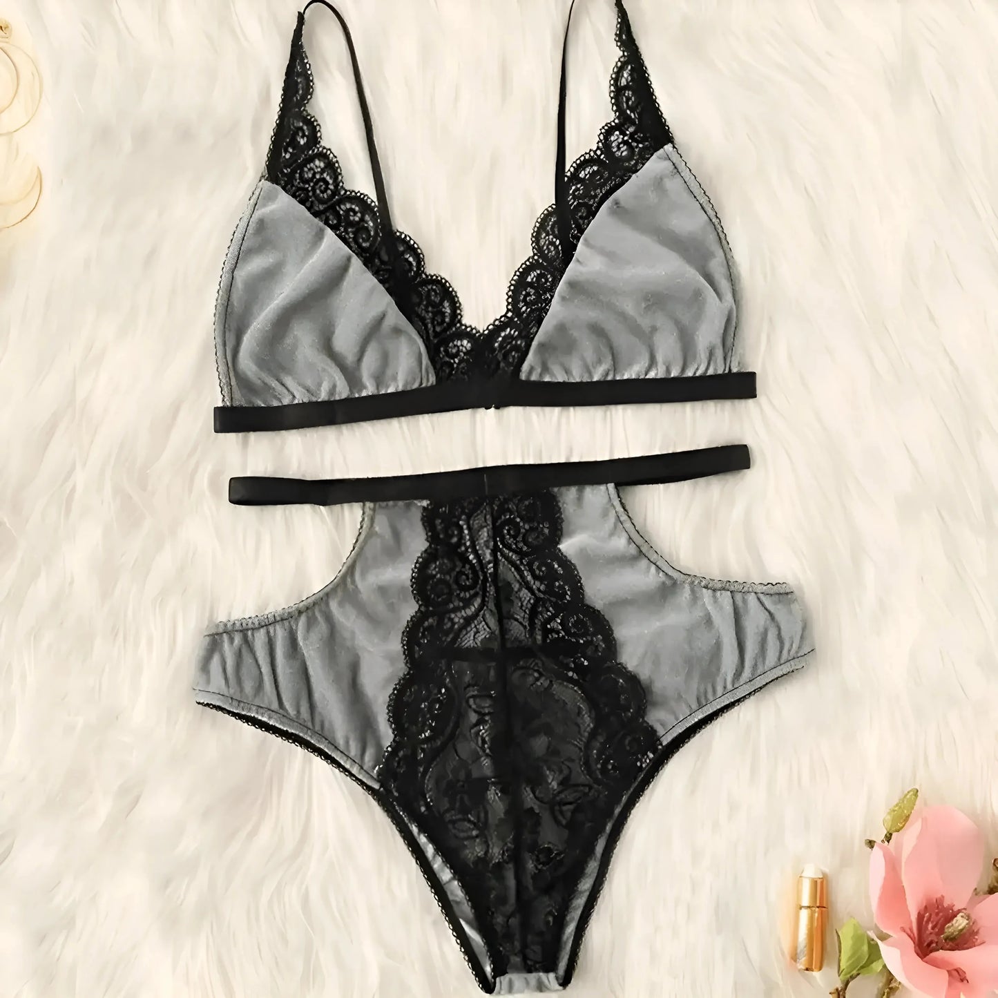 Grigio Set di Lingerie in Pizzo a Vita Alta
