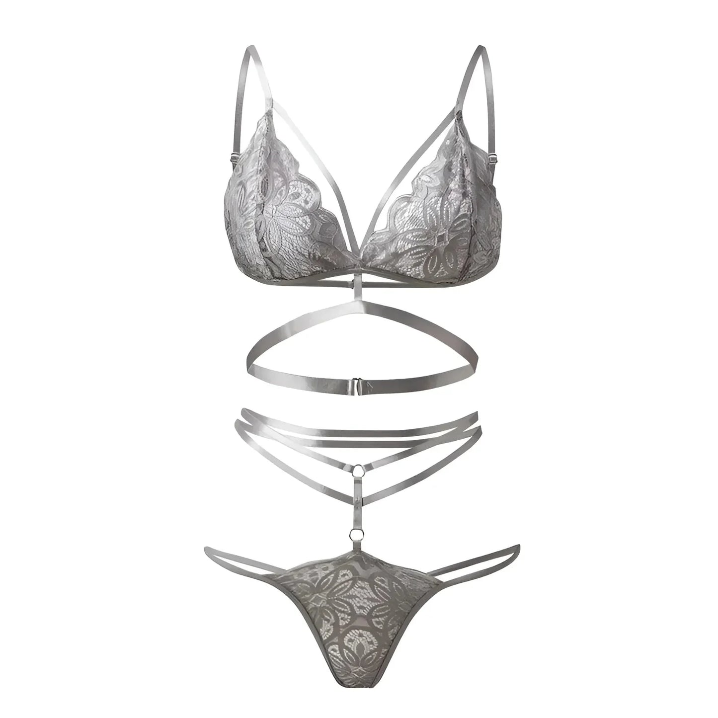 Grigio Set di Lingerie in Pizzo con Cinghie