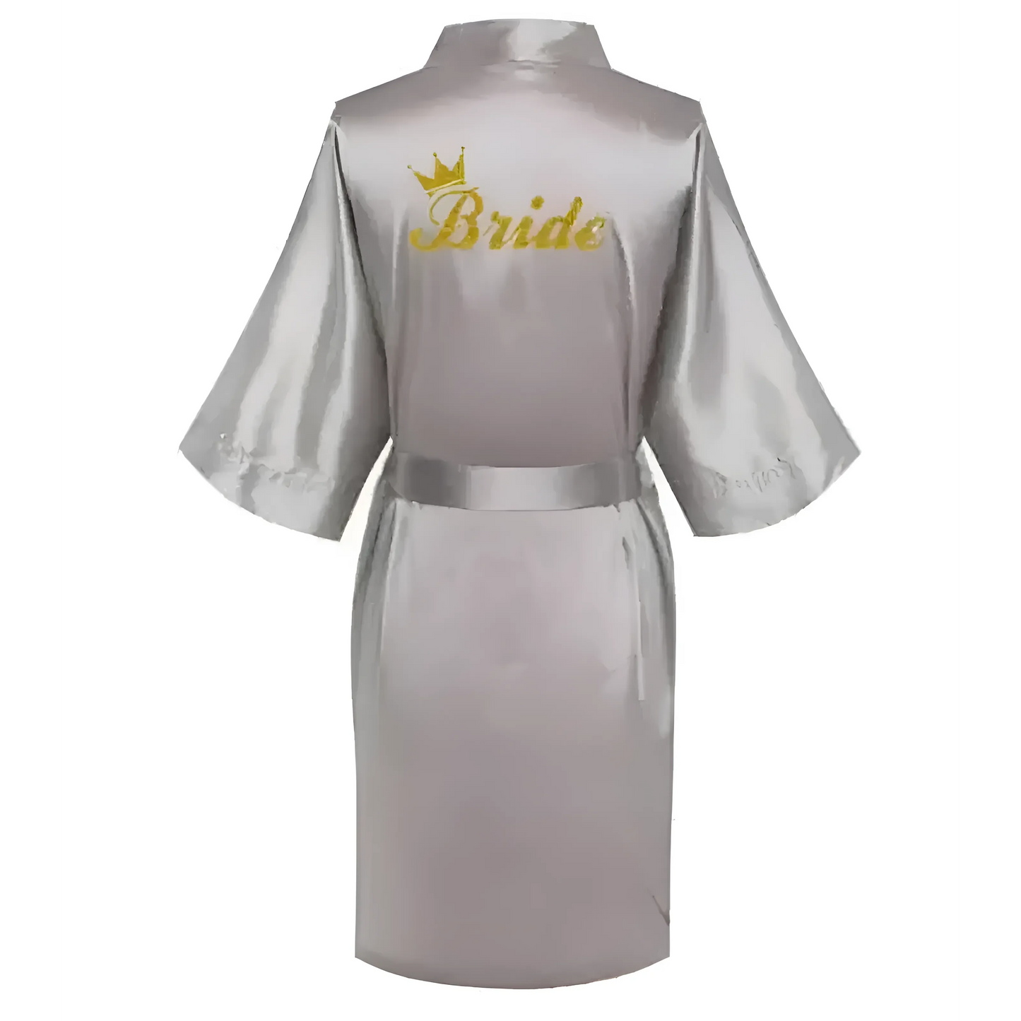 Grigio Accappatoio da sposa in satin con ricamo "Sposa"