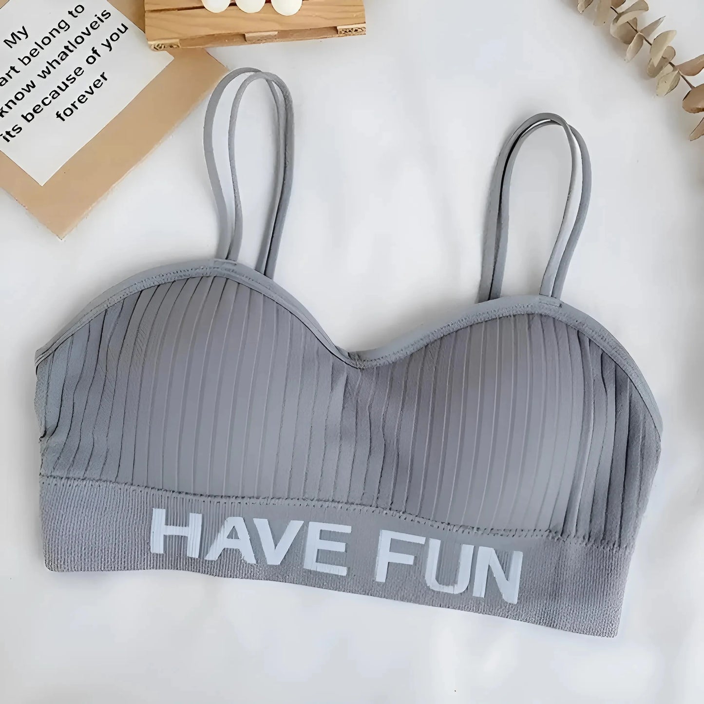 Grigio Reggiseno Sportivo a Righe