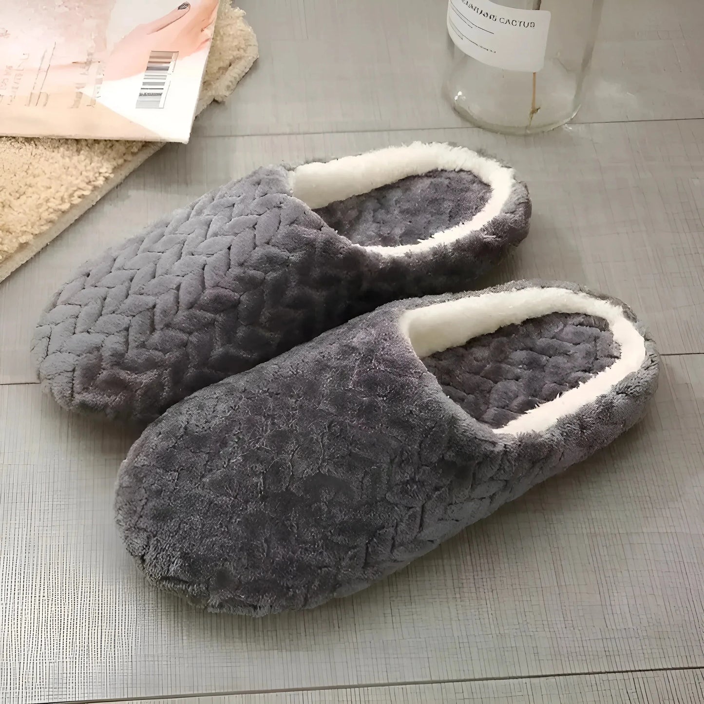Grigio Pantofole da donna intrecciate
