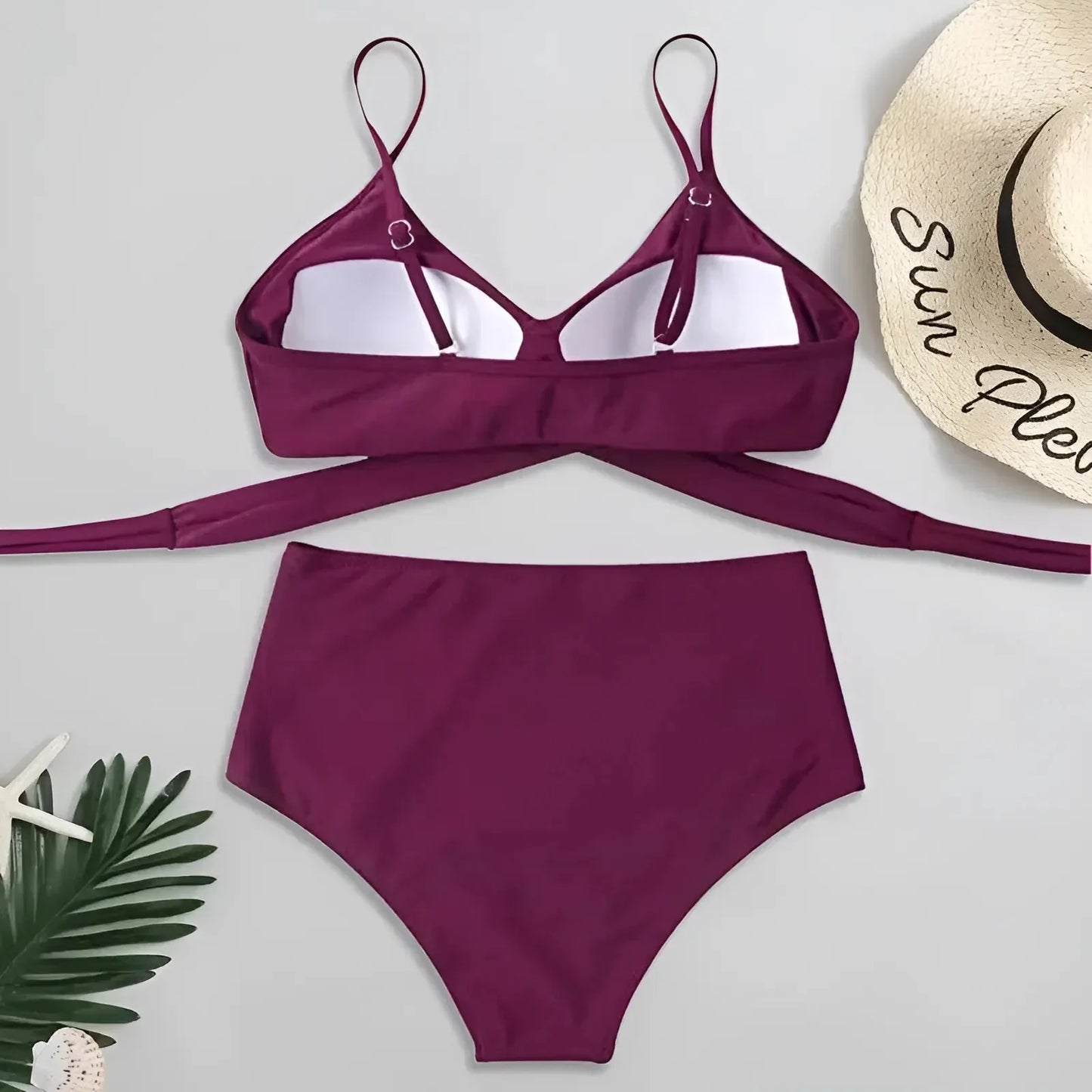 Costume da bagno a due pezzi a vita alta con scollatura incrociata