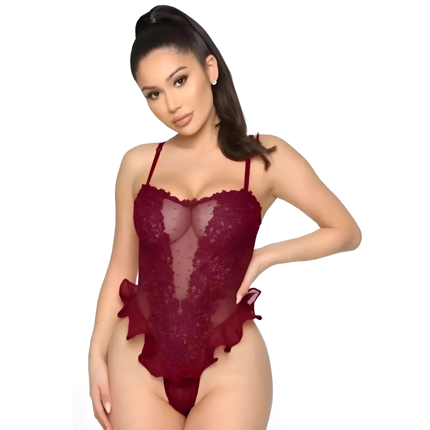 Body in pizzo con rifiniture a volant