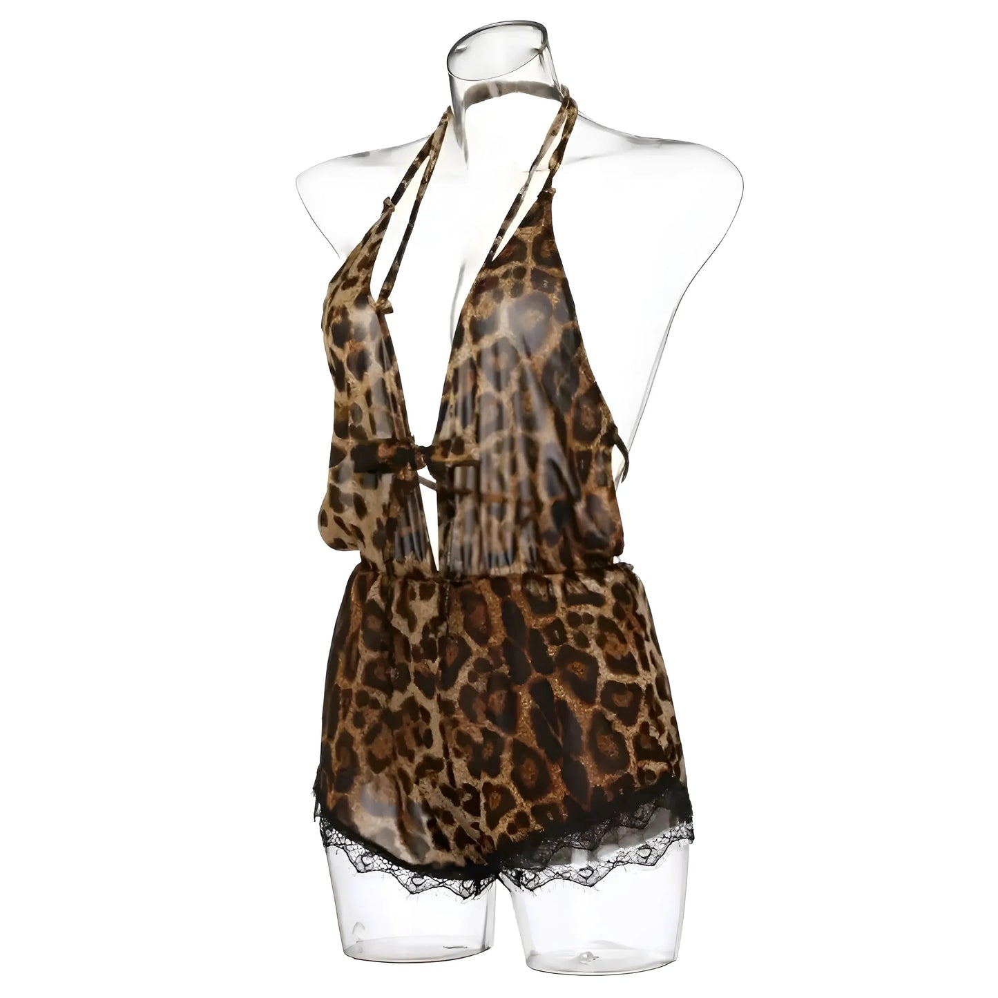 Tuta Pigiama con Stampa Leopardo in Pizzo