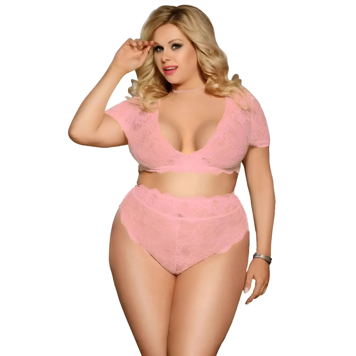 Set di Lingerie in Pizzo con Spalle Coperte in Taglie Forti