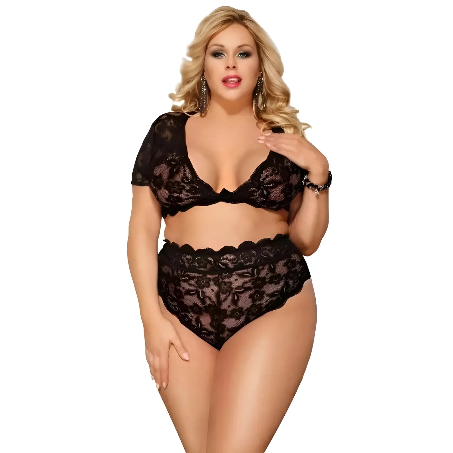 Set di Lingerie in Pizzo con Spalle Coperte in Taglie Forti