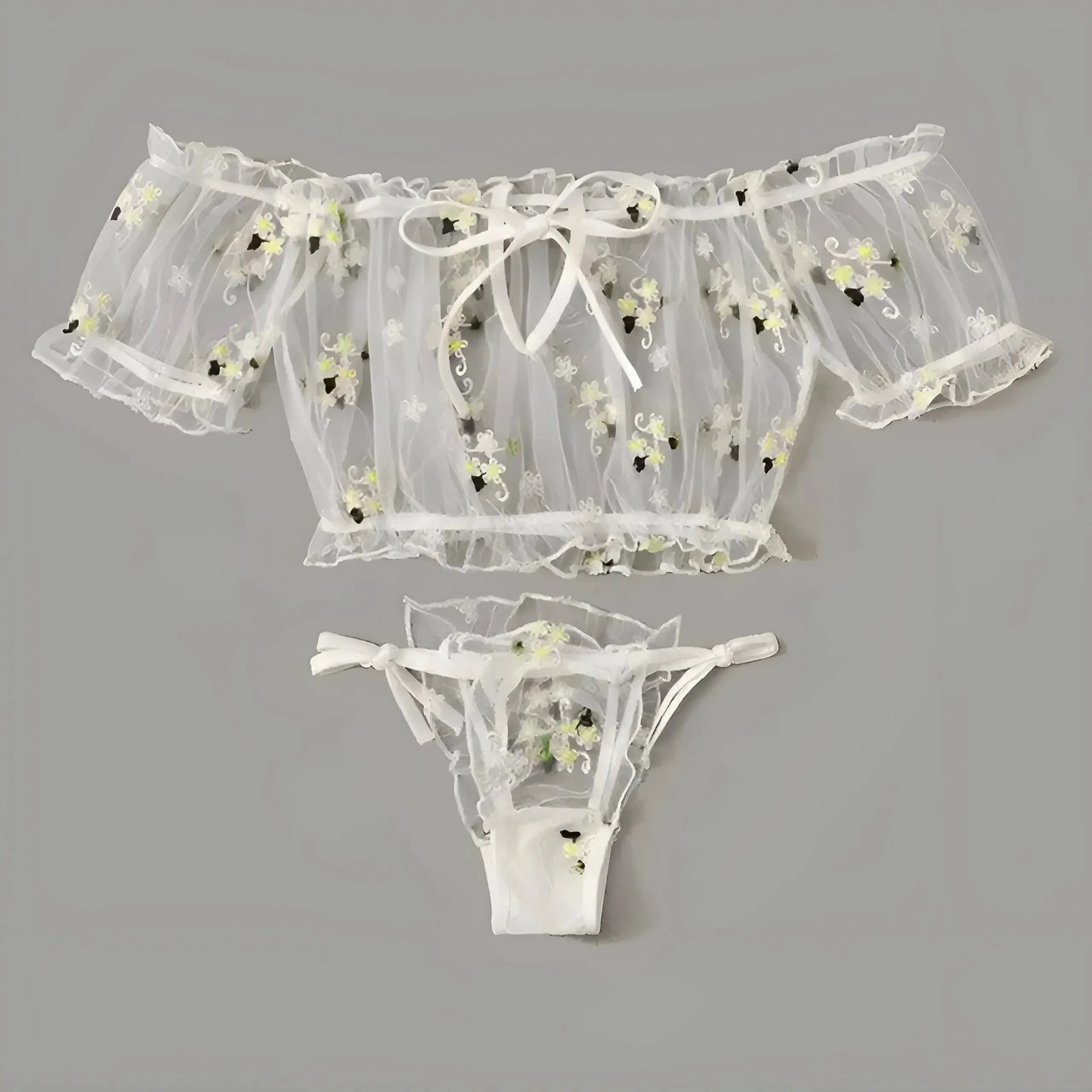 Set di Lingerie in Pizzo con Delicato Stampa Floreale