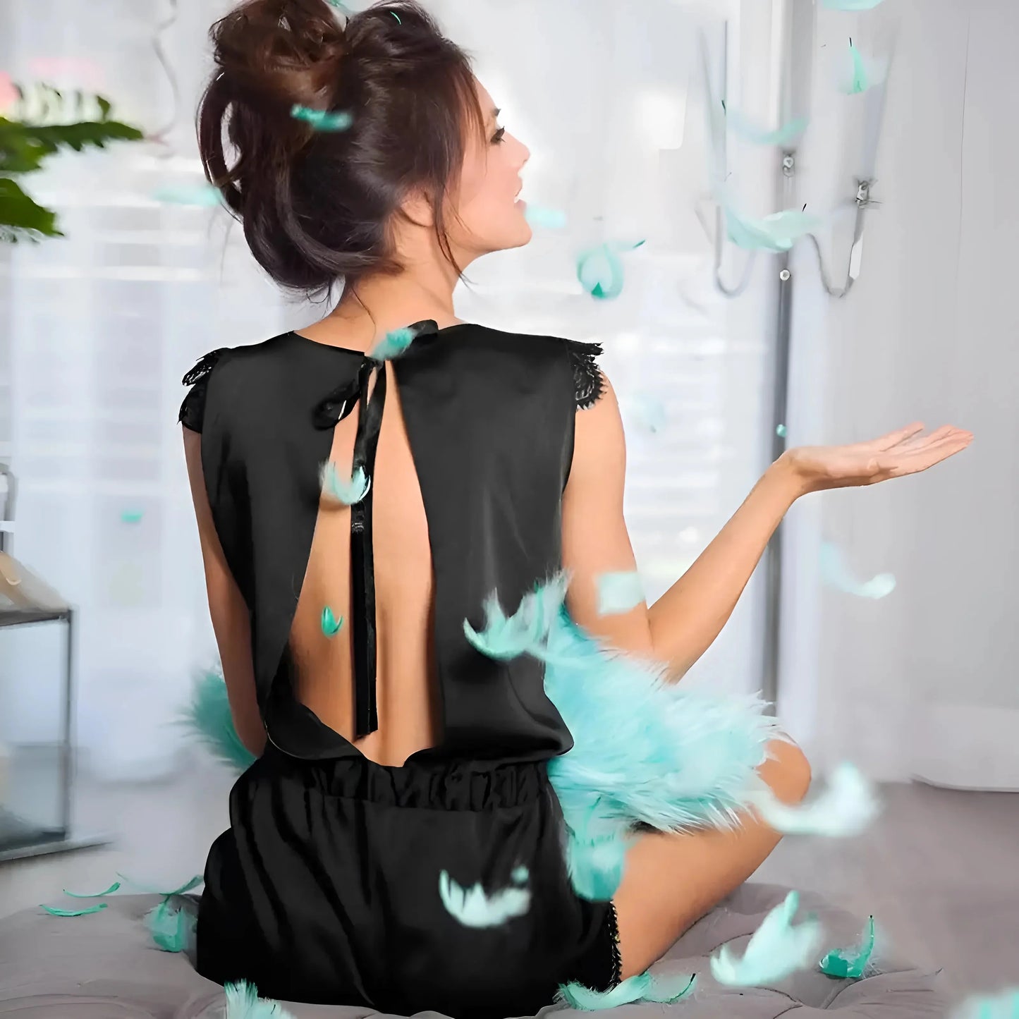 Set di Pigiama da Donna con Maniche in Pizzo