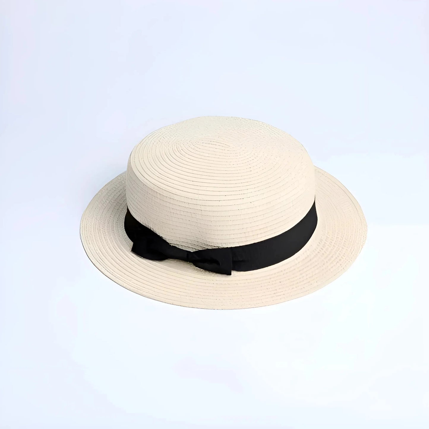 Beige Chiaro Cappello da spiaggia con nastro nero