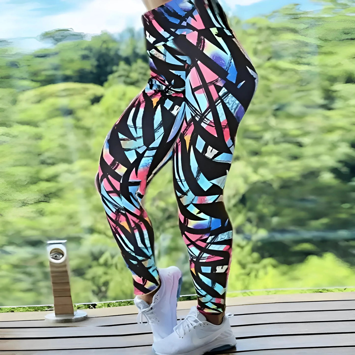 Azzurro Leggings Sportivi a Motivo Colorato