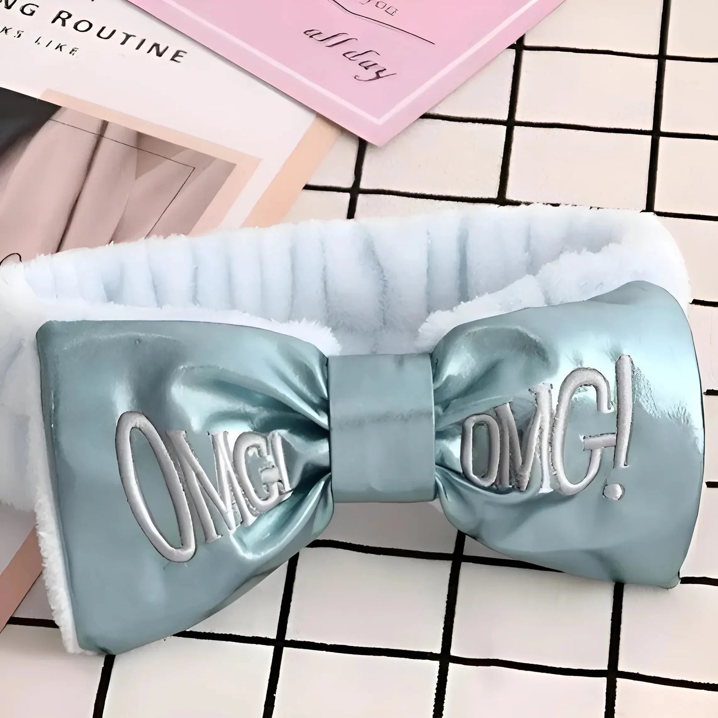 Azzurro Fascia per capelli in raso con fiocco