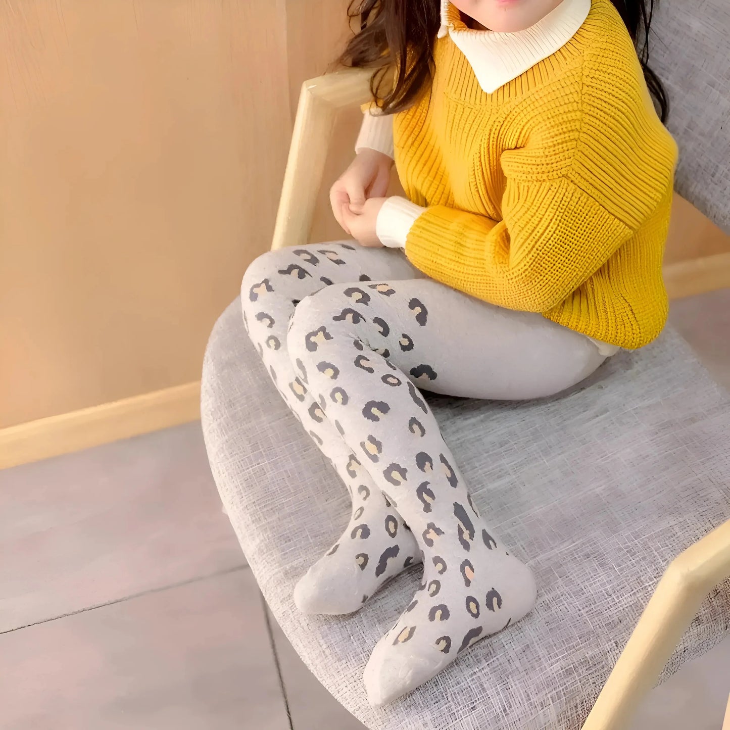 Grigio Chiaro Collant a stampa leopardata per bambini