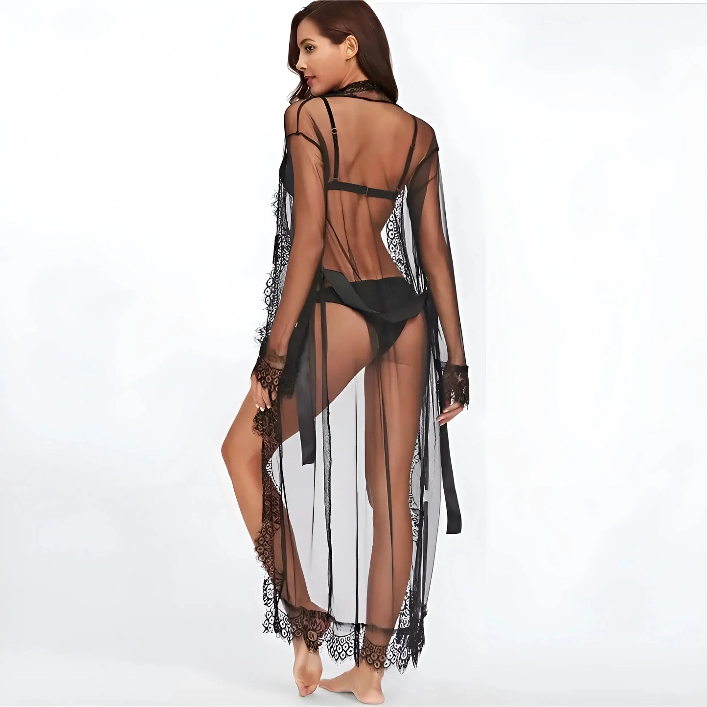 Accappatoio lungo con pizzo